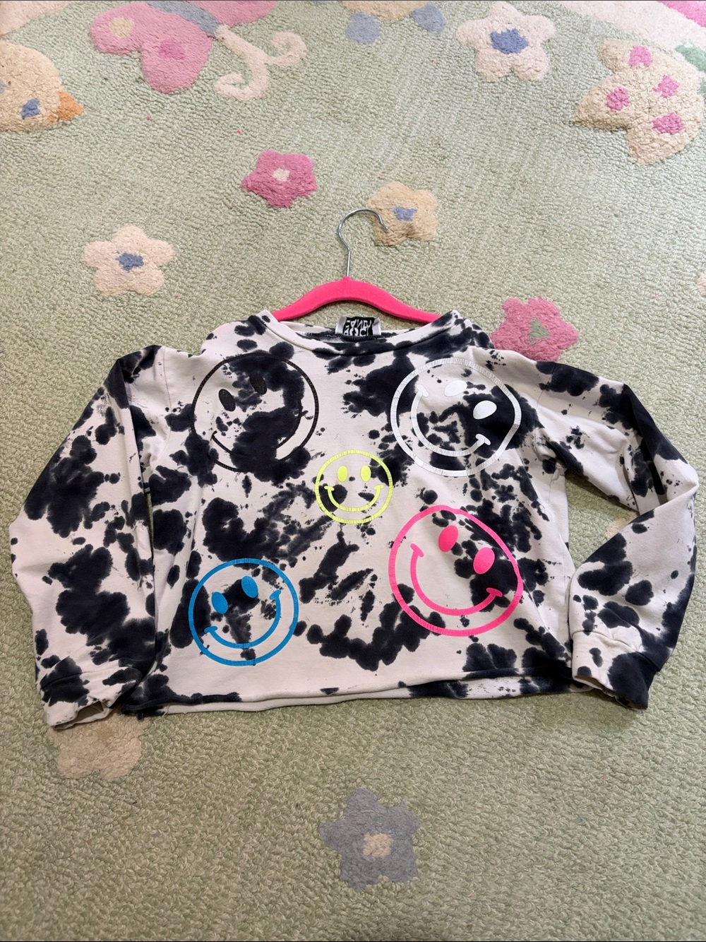 Kids Rock Candy Tie-Dye Smiley Face Sweatshirt with Neon Accents
